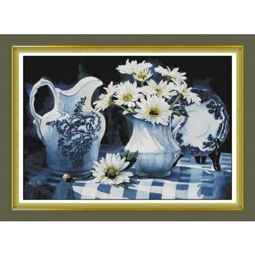 Joy Sunday Charm Of Porcelain DIY Crafts Cross Stitch Kit Printed Patterns 11&14CT DMC Counted on Canvas Chinese Embroidery Sets