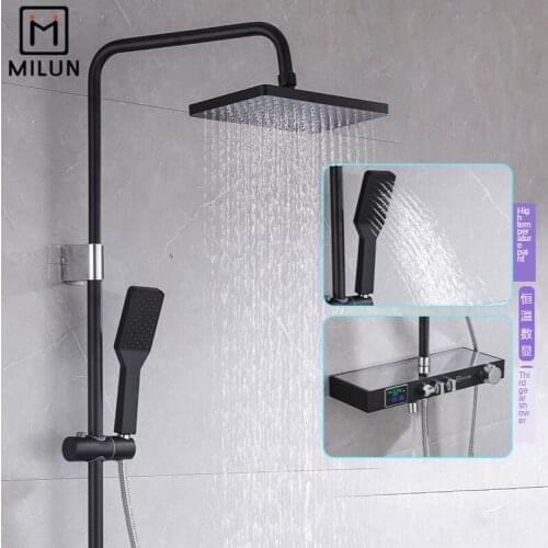 New Style 304 Stainless Steel Bathroom Shower Set Household Multifunctional Thermostat Display 3-speed Spray Gun Bath Set