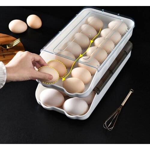 New Egg Storage Box Rolling Drawer-Type Refrigerator Egg Box Fresh-Keeping Box Kitchen Automatic Egg-rolling Compartment Holder
