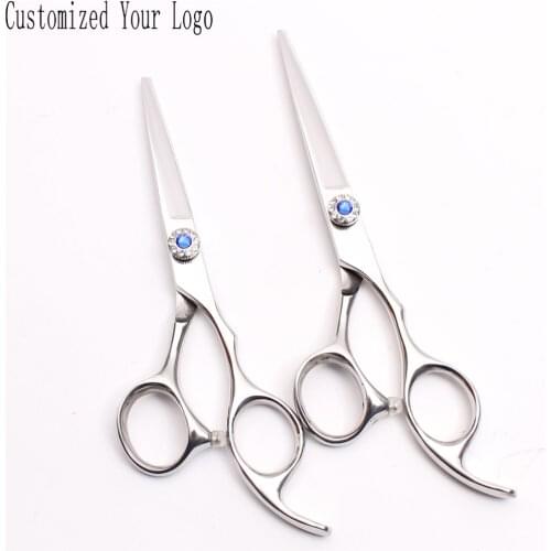 5.5" 6" JP 440C Customize Logo Blue Diamond Cutting Scissors Hair Scissors Barber Shop Professional Hairdressing Scissors C9013