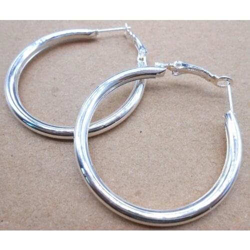 Wholesale High Quality Jewelry 925 jewelry silver plated Round Tube 40X40MM Earrings for Women best gift