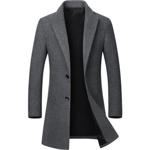 Autumn Winter Wool Trench Coat Men Slim Fit Mid Long Woolen Jacket Men Casual Single Breasted Overcoat Plus Size M-4XL