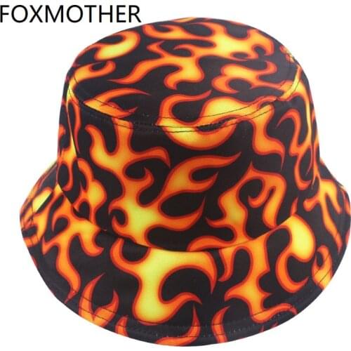 FOXMOTHER Dropshipping New Black Panama Gorro Fishing Caps Fisherman Hip Hop Flame Pattern Bucket Hats Men