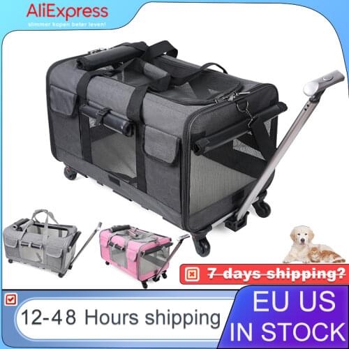 Portable Pet Trolley Case Detachable Universal Wheel Breathable Foldable Large Capacity Pet Puppy Travel Bag Breathable Mesh Bag