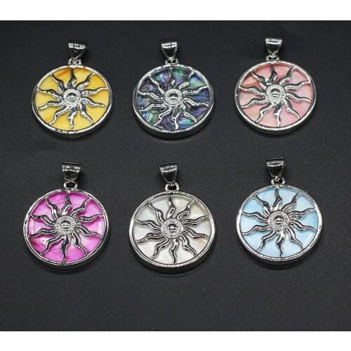 Natural Shell Pendant Round Sun Charms for DIY Jewelry Making Necklaces Bracelets Earrings Sun Retro Style Size 33x37mm