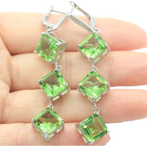 35x16mm SheCrown Luxury 6.4g Created Londo Blue Topaz Red Blood Ruby Ladies CZ 925 Sterling Silver Earrings