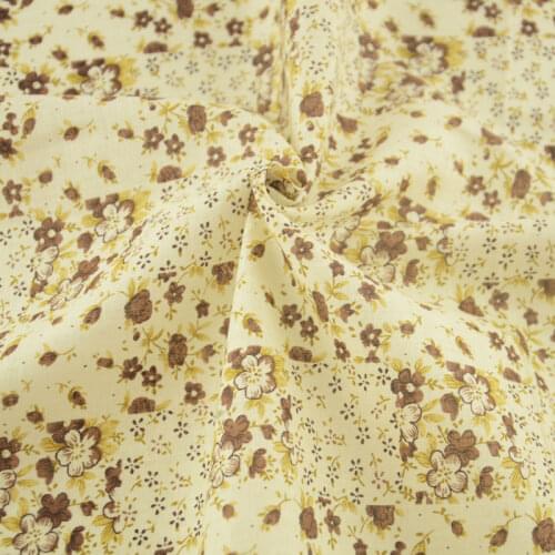 Printed Brown Floral Designsn Yellow 100% Cotton Fabric Sewing Decoration Home Textile Scrapbooking Patchwork Plain Art Work CM