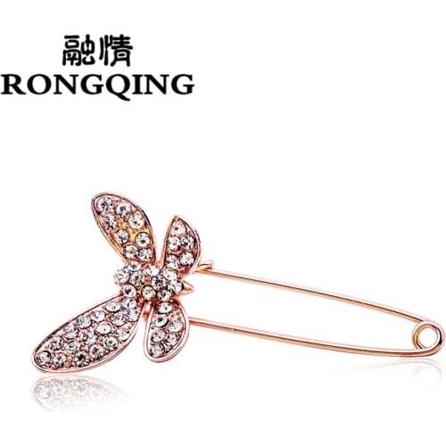 RONGQING Rhinestone Butterfly Brooches Pin For Women Suit Hats Clips Corsages Brand Bijoux Bijouterie