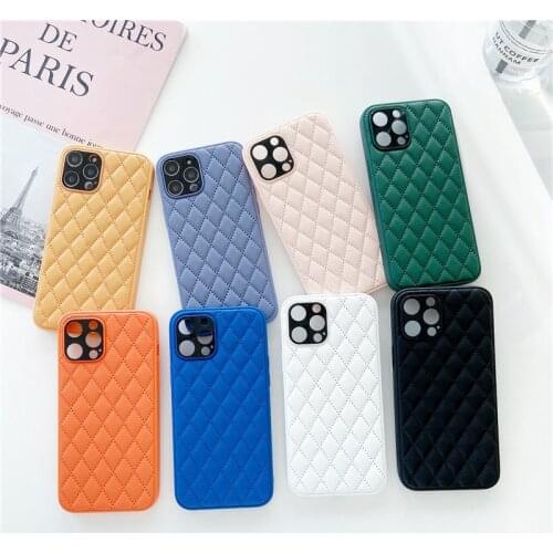 Luxury Fashion High Grade Camera Protect Colorful Grid Lambskin Leather Case Cover For Iphone 12 11 Pro XS Max XR X 8 7 Plus SE