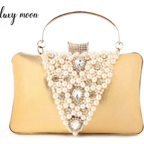 Luxury Pearl Beaded Evening Clutch Bags Female Handbag Crystal Day Clutches Wedding Banquet Purse Chains Shoulder Bags