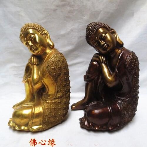 HOT SALE Buddhist supplies # home family Bless Safe good luck Buddha # Copper Southeast Asia Sleeping Buddha art statue--26cm