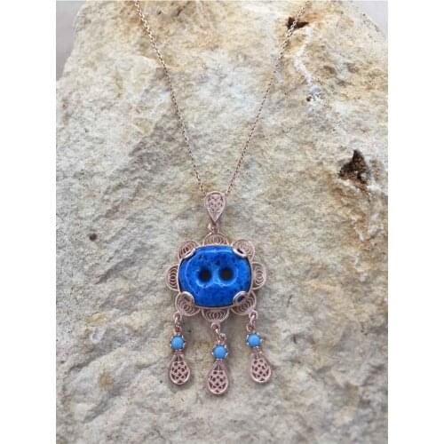 Rose Plated Assyrian Silver Evil Eye Necklace Vernacular Jewelry