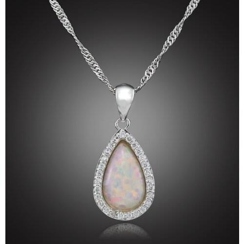 Synthetic White Fire Opal Water Drop Silver Plated Pendant for Women Party OP407