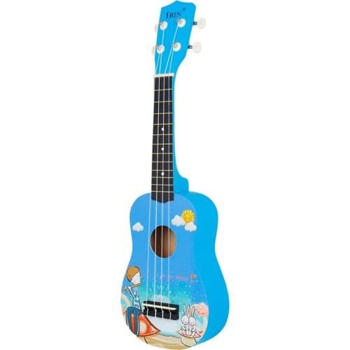 Ukulele 21 Inch Hand-Painted Cartoon Pattern 4 Strings Uke Bass Stringed Musical Instrument Perfect For Beginners