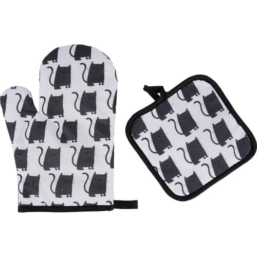 Printed Oven Mitts and Mat Cartoon Halloween Thick Insulation Gloves with Quilted Liner for Kitchen Cooking Baking TS2