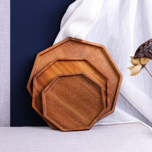 Japanese Ebony Plate Simple Octagonal Dinner Plate Wooden Tray Serving Table Plate Household Desktop Tray