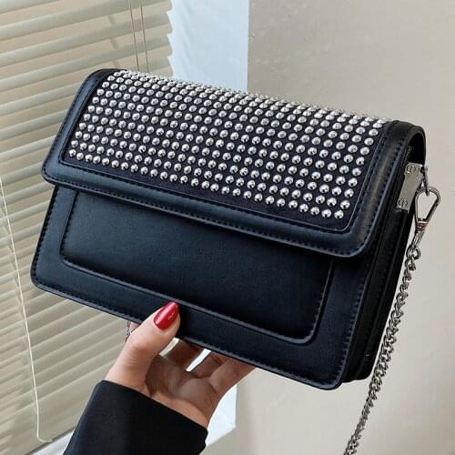 Female Leather Shoulder Bags Party Vintage Crossbody Bags for Women Flap Messenger Bag Sac Solid Rivet Handbags Ladies Hand Bag