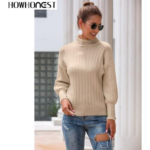 Za Womens Sweater Half Turtleneck Pullovers Loose Casual Long Sleeve Knitted Sweater Female Ladies Jumpers Solid Thick Sweater
