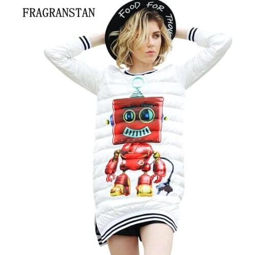 Lady Winter Fashion Cartoon Pattern Printed Down Jacket Female Keep Warm O-Neck Parkas Casual Loose High Quality Vestidos JQ449