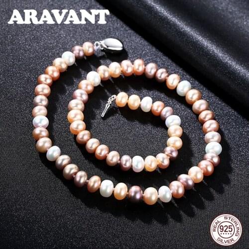 AAA Natural Freshwater Pearl Necklace 925 Sterling Silver Multi Color Necklaces For Women Elegant Real Pearl Jewelry