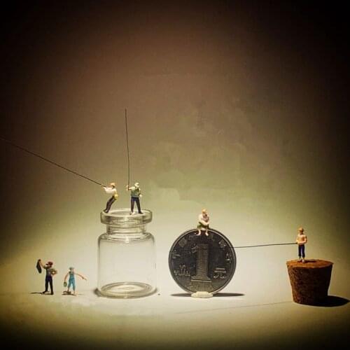 1/87 Model Train Ho scale Fishing 6 People Diorama Miniatures Figures Sand Table Scene Micro Shot Props Creative Advertising