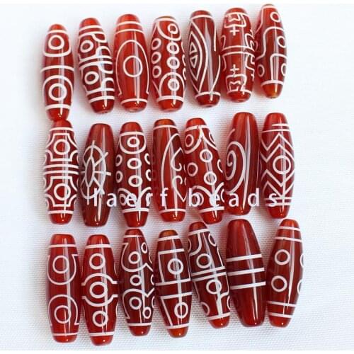 10x30mm DZI beads Red Tibet agate stone Oval Shape loose Beads 1pcs