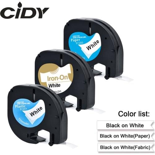 3pcs LT 91201 plastic and 91200 paper and 18769 fabric labels 12mm dymo letratag tape for LT-100H LT-100T label printer