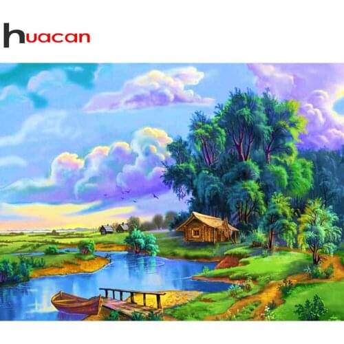 Huacan Diamond Painting 5d Diy Natural Scenery Home Decor Diamond Embroidery Mosaic River Tree Landscape Wall Stickers