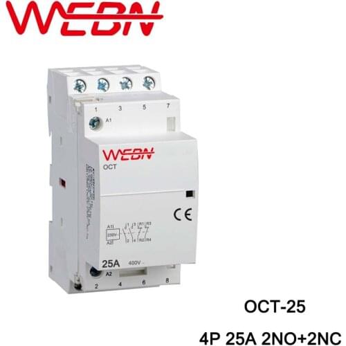 OCT-25 Series AC Household Contactor 220V 50/60Hz 4P 25A 2NO+2NC Two Normal Open and Two Normal close Contact Din Rail Contactor