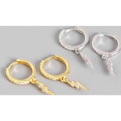 Dia.8.5mm 100% REAL.925 Sterling silver white cz set micro paved White/ Gold Lightning Hoop huggie Earring TLE1148