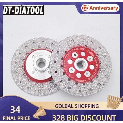 DT-DIATOOL 2pcs 100mm/4" M14 Thread Double Side Coated Diamond Cutting Disc Grinding Wheel Cut Shape Grind Stone Marble Granite