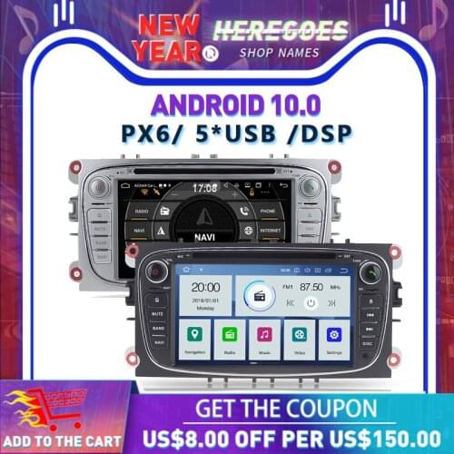 DSP PX6 IPS Android 10 4GB + 64GB Car DVD Player GPS Map WIFI RDS Radio Bluetooth For Ford Focus Mondeo Focus C-MAX S-MAX Kuga