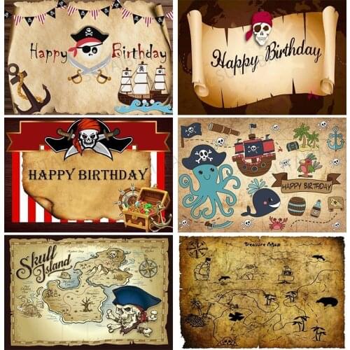 Pirate Photography Backdrops Birthday Party Treasure Ship Coins Poster Baby Portrait Photo Backgrounds Photo Studio Photozone