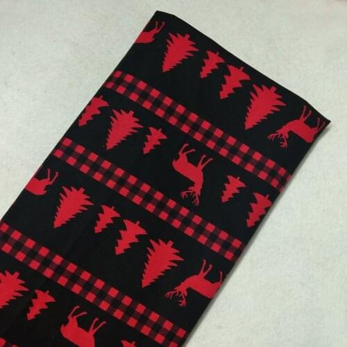 Classic Black Red Christmas Deer Tree Stripe Printed Cotton Fabric 50x105cm X'mas Fabric Patchwork Textile Clothing Dress Home