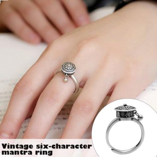 2021 Rings For Women Lotus Flower Prayer Ring Vintage Adjustable Open Ring Rotatable Jewelry Gift For Women Кольца 2021 Тренд