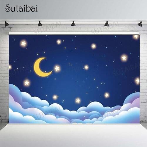 Dreamy Starry Cartoon Moon Shiny Star Baby Shower Birthday Backdrop Newborn Portrait Personalized Poster Photography Background