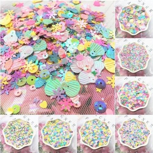 Mix Snowflake Star Heart Shell Shapes Sequins 3-6mm Loose Flat Cup Pvc Sequin Crafts DIY Sewing Wedding Jewelry Accessories 30g
