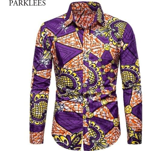 Fashion Bazin Riche Shirt Men 2019 Casual Batik Wax Print Cotton Dress Shirts Mens Hip Hop African Dashiki Shirt Male Chemise