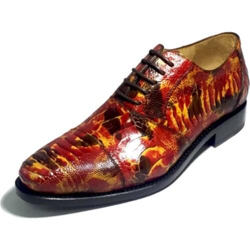 Hubu pure manual hand-painted Ostrich leather men shoes ostrich Foot skin fashion Men shoes trend formal shoes