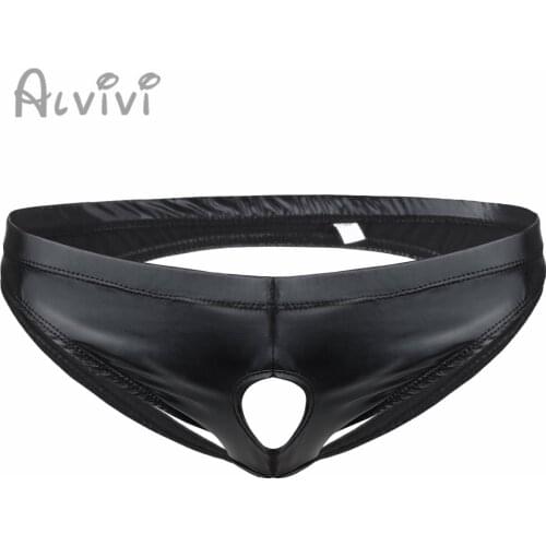 Sexy Lingerie Men Leather Underwear Briefs Men Open Front Penis Pouch Hole Gay Underwear Sissy Panties Crotchless Underpants
