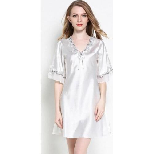 Summer Short Sleeve Nightdress Women Casual Bathrobe Nightgown Silky Satin Sleepwear Nightwear Sexy Short Home Dress Negligee