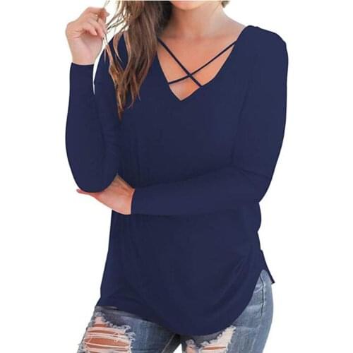 Solid color T-shirt 2020 spring summer new women solid color bottoming shirt V-neck long sleeve women T-shirt without decoration