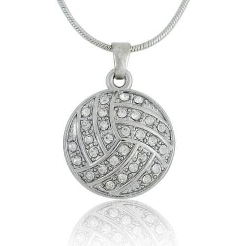 Clear Rhinestone VOLLEYBALL Round Pendant Necklace Exquisite Crystal Ball Women Man Sport Jewelry Gift Wholesale