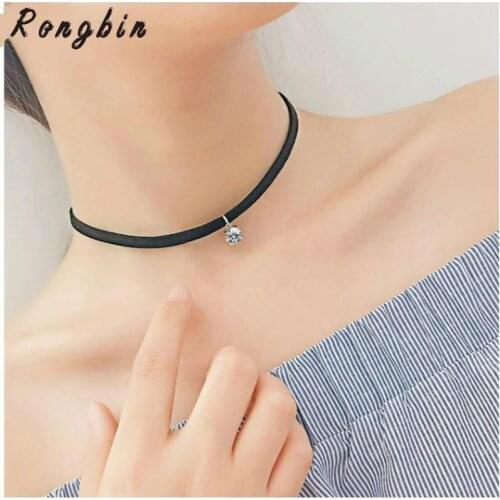2017 Hot Faux Leather Choker Fashion Simple Black Velvet Rope Sparkling Crystal False Maxi Necklace for women collar Bijoux