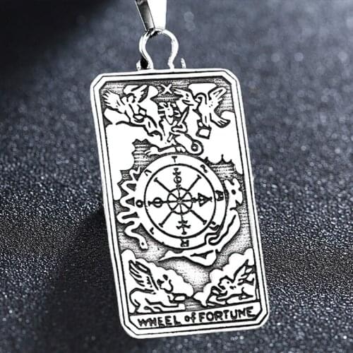 Stainless Steel Wheel Of Fortune Tarot Card Divination Pendant Women Men Lucky Fortune Teller-Pagan Jewelry Pendants