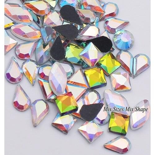 Clearance sale High Quality Crystal AB Fancy Stone Mix Sizes Mix Shape Crystal Glass Hot fix Rhinestone For Wedding Decoration