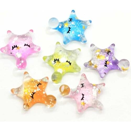 Assorted Glitter Resin Star Cabochons 21MM Sleeping Glitter Star Charms Cartoon Bling Star Cabs Jewelry Findings