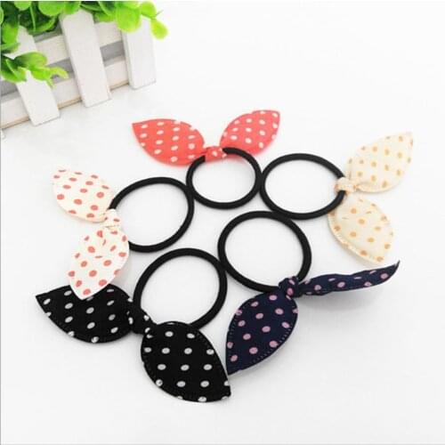 10pcs Scrunchy Cute Rabbit Ears Gum For Hair Bow Holders Hair Accessories Child Girls Headbands Women Hair Rubber Bands Random