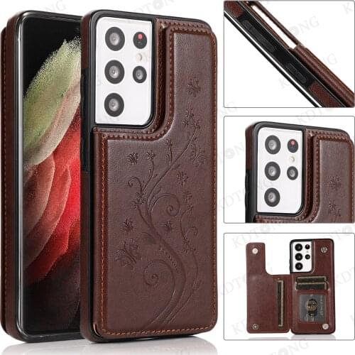 Luxury Retro Back Clip Leather Case For Samsung Galaxy S21 FE S20 S10 S9 8S S7 edge Note 20 10 9 8 Ultra Plus Phone Cases Cover