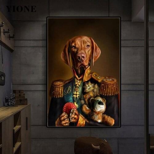 Retro Dog Noble Man Canvas Poster Abstract Animal Military Uniform Bear Doll Art Picture Print Wall Decoration Painting for Room
